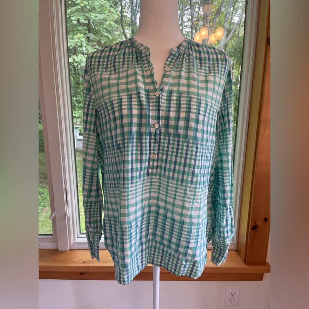 J.Crew blue green plaid shirt